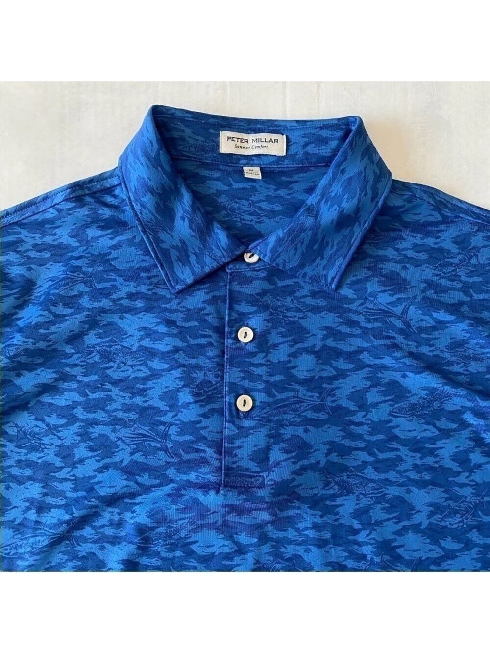 PETER MILLAR Summer Comfort Men’s Golf Polo Shirt Fish Camo Print Sz M